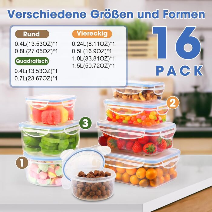 Набір з 8 контейнерів для зберігання харчових продуктів з кришками YASHE