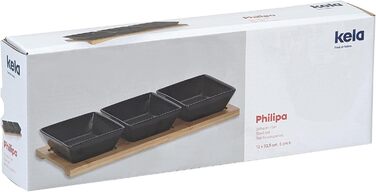 Набір мисок kela Philipa, 4 предмети, порцеляна, білий, основа з бамбука, квадрат, 12261