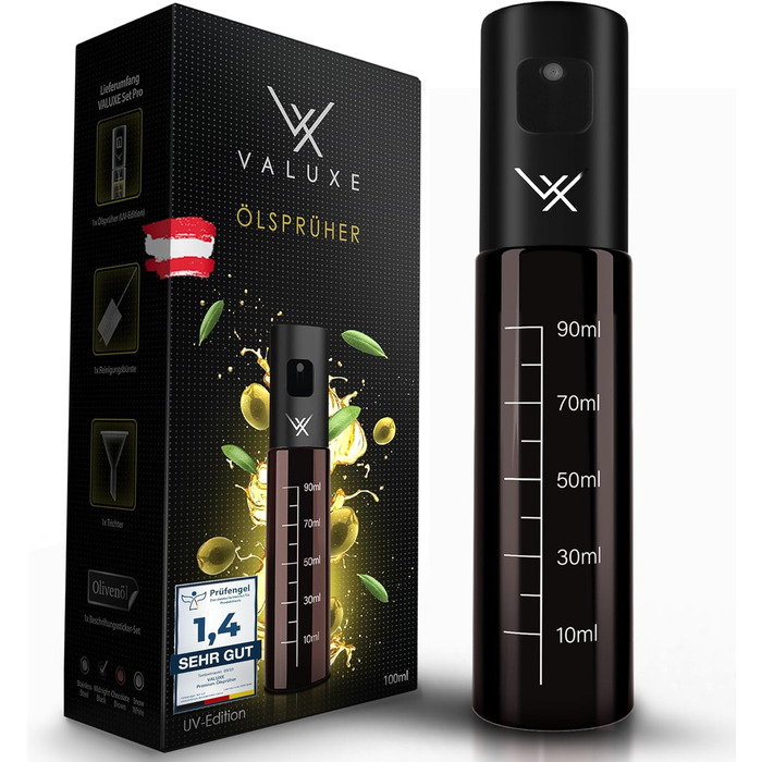 Масляный распылитель для растительного масла и уксуса с защитой от ультрафиолета Стекло и распылительный фильтр - Бутылка с распылителем масла из нержавеющей стали - Точный распылитель оливкового масла, распылитель масла, распылитель масла (темно-черный)