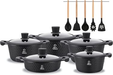 Набір посуду 15 предметів чорний PW PELA WELLE