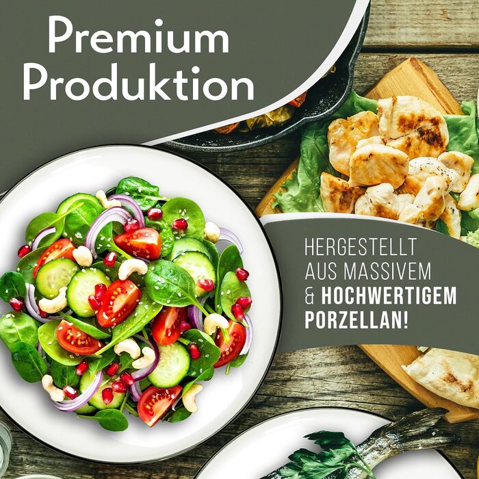 Набор посуды на 6 персон Scandi Style - Фарфор Премиум Белый 18 предметов - Набор посуды для посудомоечной машины и микроволновой печи - Столовый сервиз, набор мисок и тарелок - Стильная посуда, посуда (набор из 48 предметов)