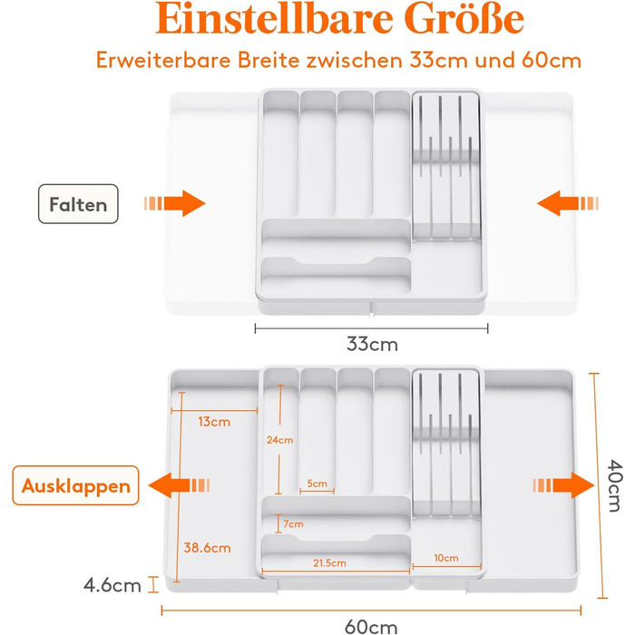 Органайзер для столових приладів 60 х 40 х 4,6 см білий Lifewit