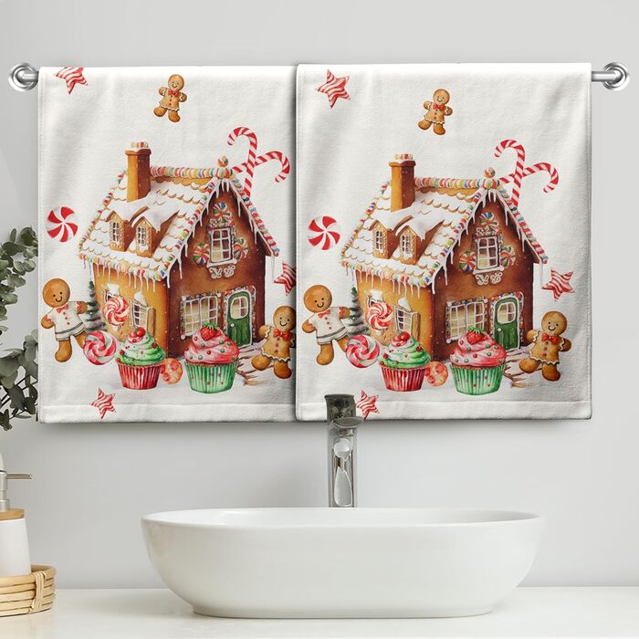 Різдвяні кухонні рушники Kwlegh, рушник для рук, рушник для пальців у формі різдвяної ялинки з цукерками та сніжинками, набір з 2 шт. , банний рушник для милих чоловіків, високопоглинаючі рушники, 36 x (пряниковий будиночок на Різдво)