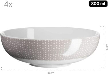 Набор посуды MSER 931566 Kitchen Time II на 4 персоны, 16 предметов, комбинированный сервиз бежевого цвета с тонким рисунком, фарфор