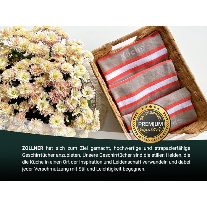 Набір кухонних рушників ZOLLNER із 4 бавовняних рушників 50x70 см поглинаючі та міцні кухонні рушники можна прати до 60C мятні смужки якість для громадського харчування сертифіковано Oeko-Tex (червоне)