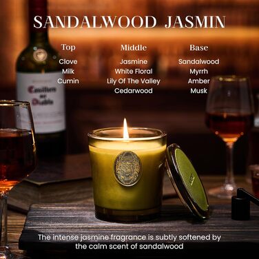 Ароматна свічка M&SENSE Лісова хатина, ароматичні свічки у склянці, натуральна соєва свічка, час горіння 55 годин, подарункові свічки для жінок та чоловіків, подарункова свічка (сандалове дерево та жасмин, 260 г)