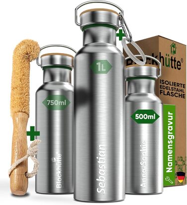 Ізольована пляшка для пиття преміум-класу з нержавіючої сталі 1л з натуральною щетиною Герметична ізольована пляшка Ізольована пляшка для університету, офісу, яку можна мити в посудомийній машині Без BPA (500 мл)