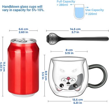 Двостінні милі різдвяні склянки для лате макіато 270 мл Кавова чашка Різдвяна кружка з ситечком для чаю Різдвяна ялинка Чайні склянки для молока, льоду, різдвяні подарунки для жінок і дітей (Тип 5 - Французький бульдог, Тип 5 - 280 мл * 1)