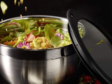 Набір мисок RSLE з 3 предметів великі та кришки RSLE для збереження свіжості (Ø 16, 20, 24 см), високоякісні, елегантні, виготовлені з нержавіючої сталі для приготування та зберігання їжі, можна мити в посудомийній машині (набір мисок з 2 предметів, Black