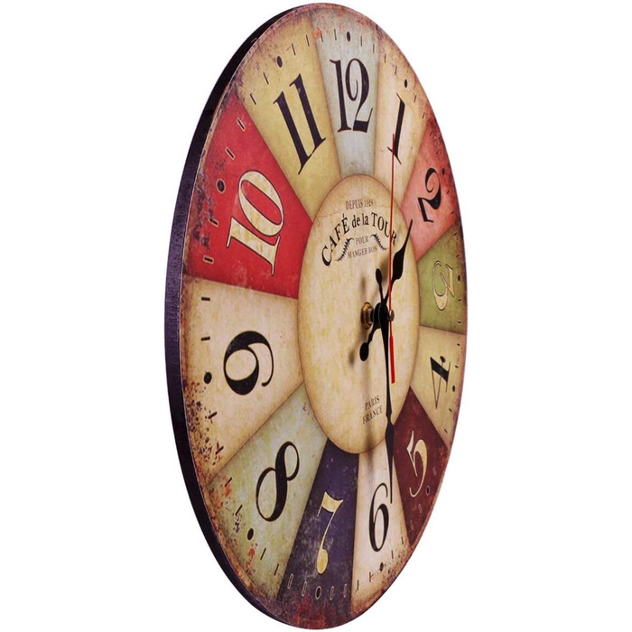 Настінний кухонний годинник YOAI, вінтажний, потертий ШИК, античний, ностальгічний, сільський, кварцовий годинник з МДФ з безшумним механізмом, 12 дюймів/30 см Ø (світло-коричневий)