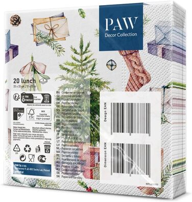 Серветки 3-шарові (33 x 33 см) 20 шт. Різнокольорові паперові серветки, ідеальні для різдвяного столу Серветки - Різдво, зима, зірки, сніг, сніговики (Різдво вдома)