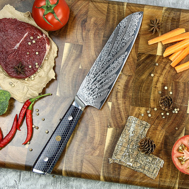 Профессиональный нож Santoku из дамасской стали GRILLI 777142 Код: 012315