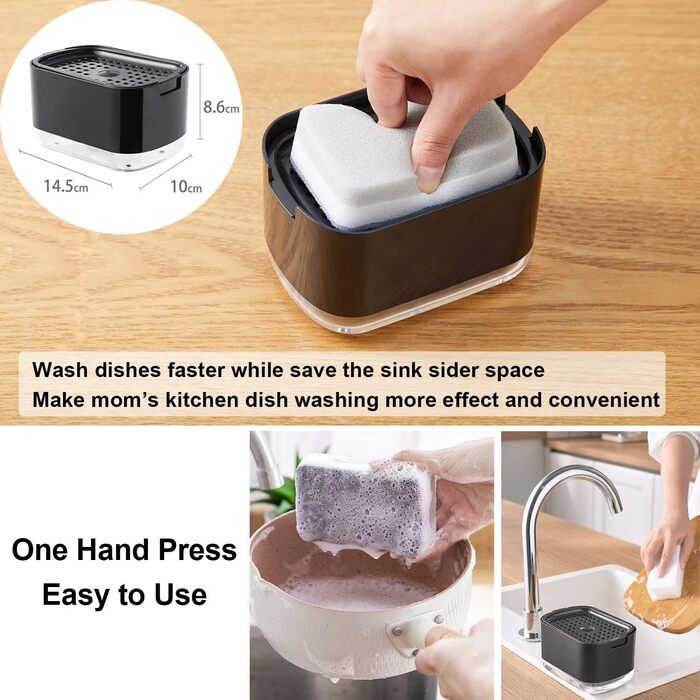 Диспенсер для мийного засобу для кухні та губка чорна Collazoey