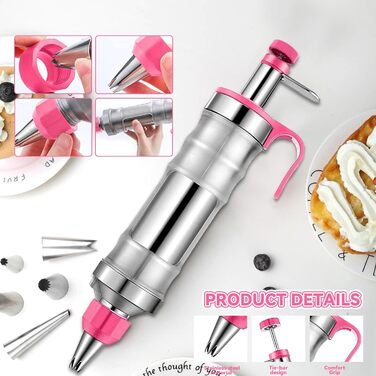 Шприц кондитерський з насадками для декору тортів і кексів, рожевий Erzekrim