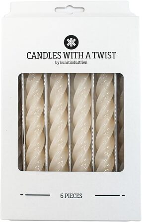 Свічки з крученою конусністю, зроблені в Італії, доступні 25 кольорів, лаковані настільні свічки, спіральні свічки з тривалим часом горіння 5 годин, декоративні свічки, 6 шт. , 2,2 x 21 см (кремові)