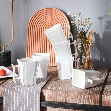 Серія FLORA, набір з 6 порцелянових креманки для каш, миски для рису 450 мл, закусочної миски, десертної миски для салату, супів, рамен, фруктів і т.д. 13,5x13,5x5,4 см (білий, 6 шт. кружок)