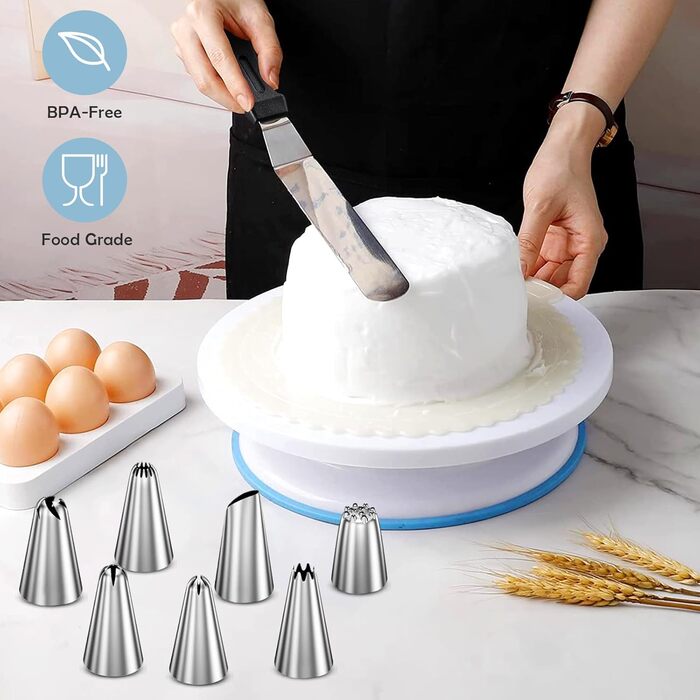Набір аксесуарів для торта KOUHA, обертова форма для торта, аксесуари для випічки, поворотний стіл для торта, набір для випічки, шпатель, скребок для тіста, кондитерський мішок, насадки, аксесуари для кондитерських виробів, аксесуари для декорування торті