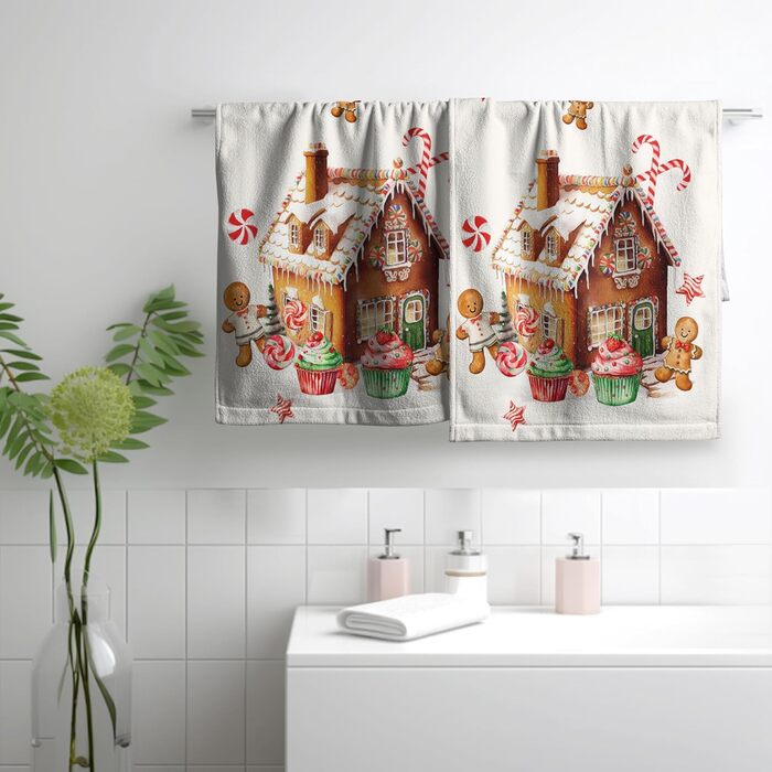 Різдвяні кухонні рушники Kwlegh, рушник для рук, рушник для пальців у формі різдвяної ялинки з цукерками та сніжинками, набір з 2 шт. , банний рушник для милих чоловіків, високопоглинаючі рушники, 36 x (пряниковий будиночок на Різдво)