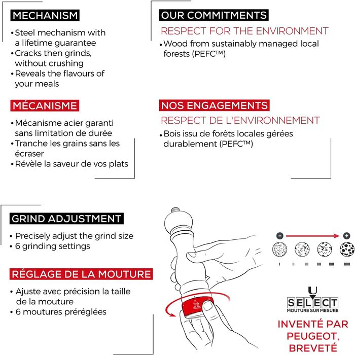 Ручне регулювання помелу u'Select, висота 12 см, дерево, коричневий, 23447 (соляний млин, чорний лакований)