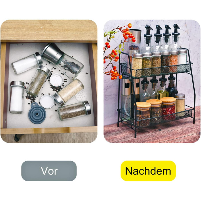 Квадратна стійка для спецій Miorkly з 20 круглими банками для спецій, карусель для спецій з нержавіючої сталі, що обертається на 360, органайзер для спецій, підставка для спецій, що стоїть, банки для спецій із вставкою, що розповсюджується, банка для спец
