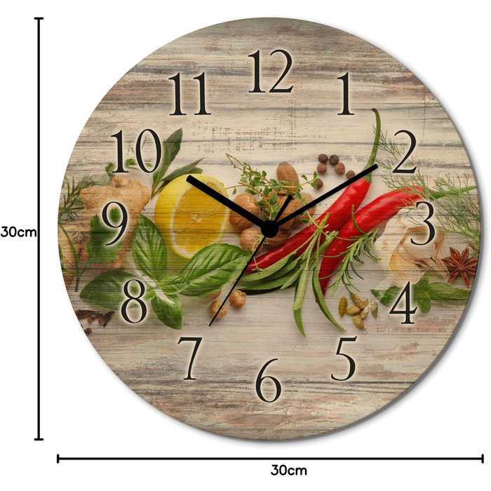 Настінний декор ARTLAND настінний годинник дерев&39яний без цокання безшумний круглий Ø 30 см кухонний годинник кава капучино круасан T5XO Капучино та круасан (трави та спеції, кварцовий годинник)