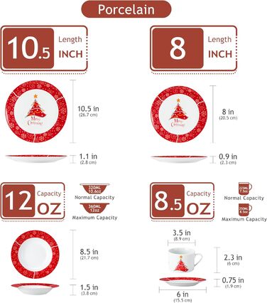Порцеляновий різдвяний набір посуду на 6 осіб, 30 предметів VEWEET