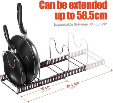 Подставка для посуды раздвижная 58,5 x 18 см, на 7 отделений, черная Masthome