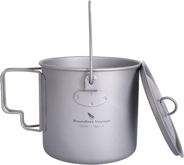 Кемпінгова кружка iBasingo Titanium Pot 750 мл / 900 мл / 1100 мл / 1250 мл Підвісний горщик Легкий посуд Портативний кухоль для чаю та кави з водою з кришкою та складною ручкою Посуд для виживання на відкритому повітрі для пікніка для походів (підвісний 