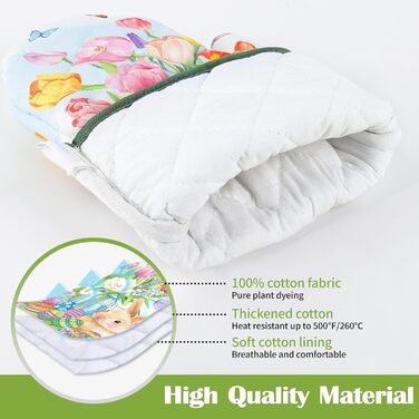 Різдвяний набір із 2 рукавичок для духовки та підставок для каструль Arquiel, 100 бавовняні кулінарні рукавички, термостійкі кухонні рукавички для приготування їжі, різдвяні подарунки на кухню для жінок (Великдень 01, рукавички для духовки підставки для к