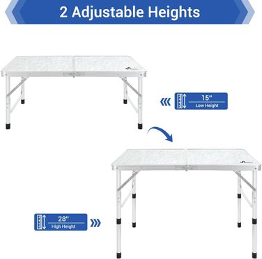 Складаний кемпінговий стіл з 2 рівнями висоти 90 х 60 см білий Sportneer