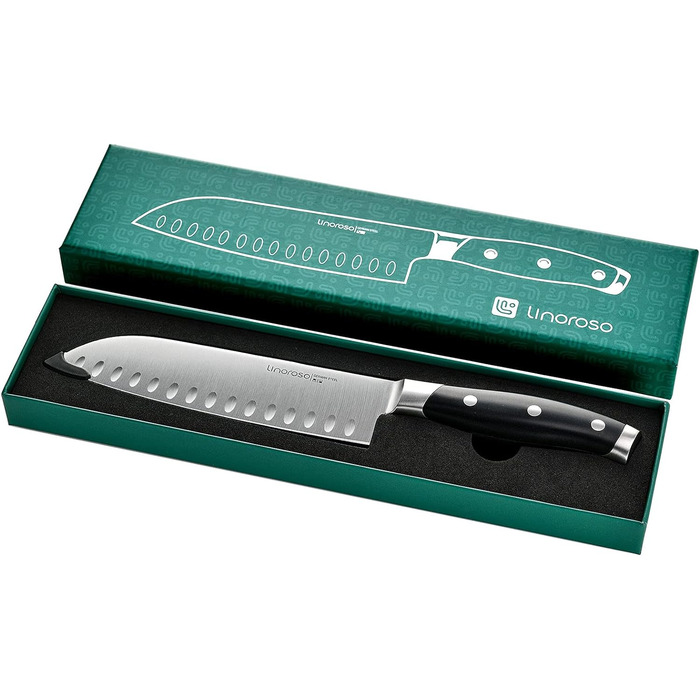 Ніж для чищення овочів linoroso 9 см Ніж для чищення овочів Гострі ножі для фруктів Кухонні ножі Маленькі кухонні ножі Німецькі поковки з вуглецевої сталі Ергономічна ручка з елегантною подарунковою коробкою - Класична серія (8-дюймовий ніж сантоку)