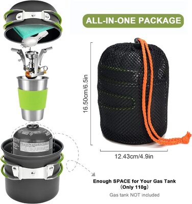 Набор посуды для кемпинга из 9 предметов, мини-кемпинговая печь Odoland