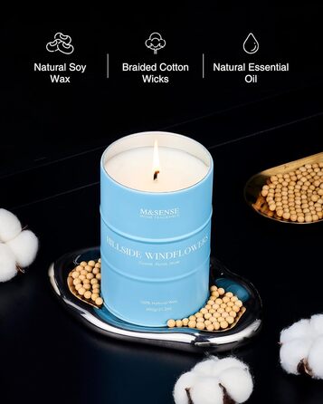Ароматичні свічки M&SENSE з натурального соєвого воску, натуральна соєва свічка для домашнього декору, тривалий час горіння до 70 годин, класні подарунки-свічки для чоловіків і жінок (600 г, Hgelfeld Windblumen)