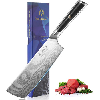 Ніж для хліба Sunnecko 20 см із зазубреним краєм, дамаський ніж для хліба, гострий кухонний ніж з лезом з дамаської сталі, ніж для різання хліба з ручкою G10