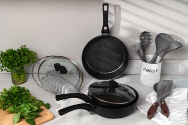 ARDESTO Сковорода для глубокого огня с крышкой Gemini Livorno, 28см, Алюминий, Черный