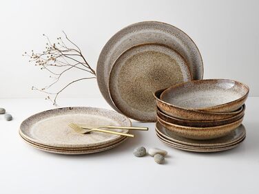 Серія Stone, набір посуду на 8 персон, комбінований сервіз з кам'яного посуду, з можливістю миття в посудомийній машині та мікрохвильовій печі, зроблено в Португалії (обідній сервіз 12 предметів, піщаний камінь), 14437