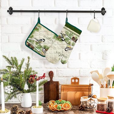 Набір з 2 кухонних рукавичок Arquiel з тримачем для каструлі Gnome Autumn Orange Checked Gnome Autumn Orange Checked Set of 2 шт., 100 бавовняні кулінарні рукавички, термостійкі кухонні рукавички для приготування їжі, осінній декор, подарунки для жінок (з