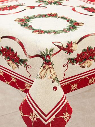 Різдвяна гобеленова скатертина Home of Christmas Скатертина на Різдво та Новий рік (Дзвіночки (без блискіток), 140x180 см)