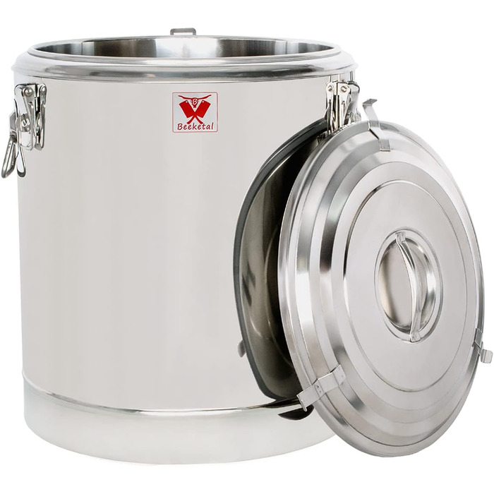 Л термоконтейнер для харчових продуктів і напоїв, професійний кейтеринговий харчовий транспортний контейнер з нержавіючої сталі з бічними ручками, кришкою з гумовим кільцем і замком (52,5 л (без зливного крана)), 39BTE-40A&39 32