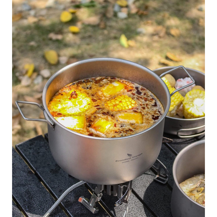 Наружная титановая посуда 1,4 л 1,6 л 2,4 л Кастрюля для соуса Голландская печь для 1-3 человек Легкий портативный дорожный горшок Кухонный набор Туристическое снаряжение (2400 мл Pot L-ti2108c)