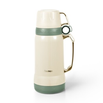 Термос Fissman 1000 мл, колір БЕЖЕВИЙ пластиковий корпус зі скляною колбою (19839)