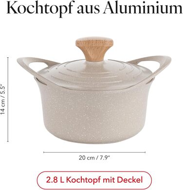 Алюмінієва каструля FLORINA 16 см 1,6 л Підходить для індукції Керамічне покриття, стійке до подряпин М&39яка ручка під дерево Термостійка Для всіх варильних поверхонь Легко миється (OSLO, 2,8 л - 20 см)