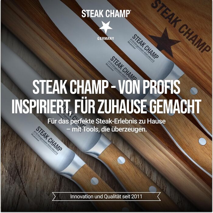 Вилка та ніж для стейка для м&39яса Steakchamp, 2 х 2 шт. виделки та ножі із сталевого леза, з мікрохвильовим помелом, набір з 4 шт., включаючи дерев&39яну коробку