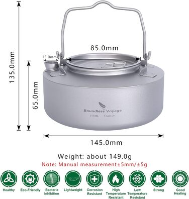 Титановий чайник для кемпінгу 700 мл. зі складною ручкою iBasingo
