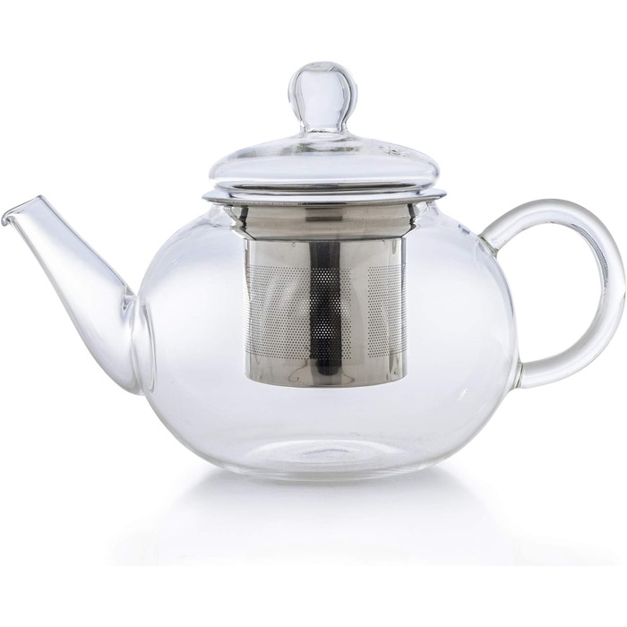 Скляний чайник Creano Glass Teapot з 3 частин із вбудованим ситечком з нержавіючої сталі та скляною кришкою, ідеально підходить для приготування сипучих чаїв, без крапель, моноблок (0,8 л)