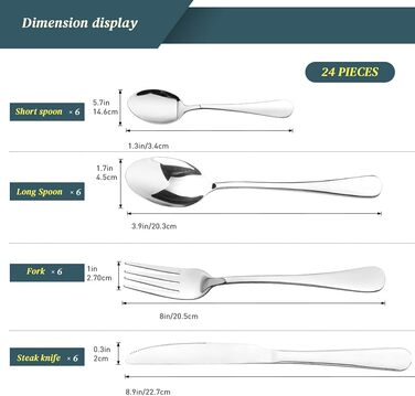 Набор столовых приборов на 6 человек, 24 предмета, серебристые peinat