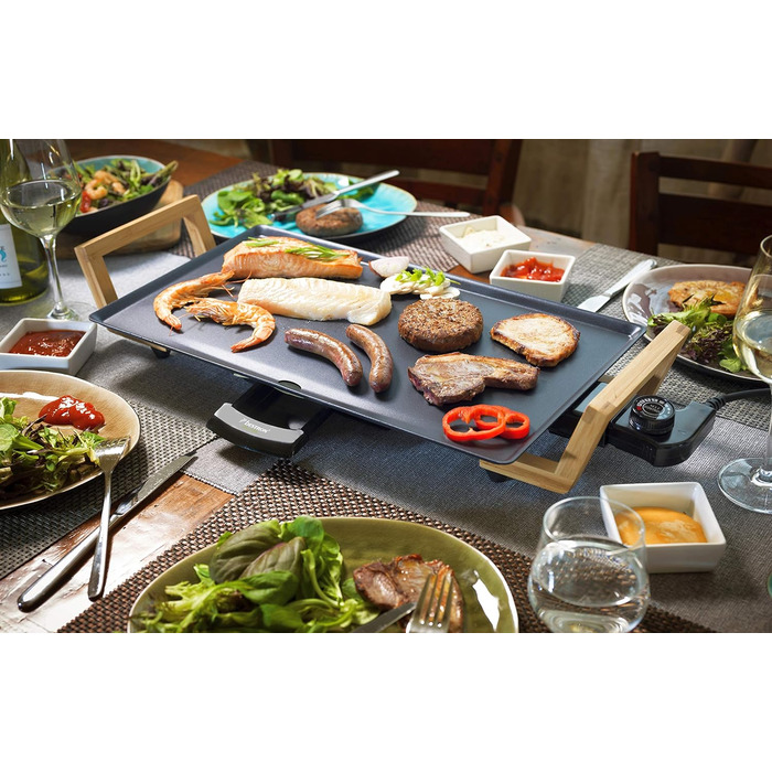 Электрический настольный гриль Bestron, гриль-пластина plancha/teppanyaki с антипригарным покрытием, барбекю до 10 человек, удлиненная поверхность для гриля, 2 000 Вт, цвет черный (L)