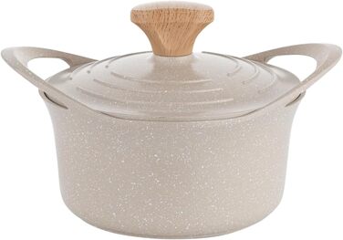 Алюмінієва каструля FLORINA 16 см 1,6 л Підходить для індукції Керамічне покриття, стійке до подряпин М&39яка ручка під дерево Термостійка Для всіх варильних поверхонь Легко миється (OSLO, 2,8 л - 20 см)