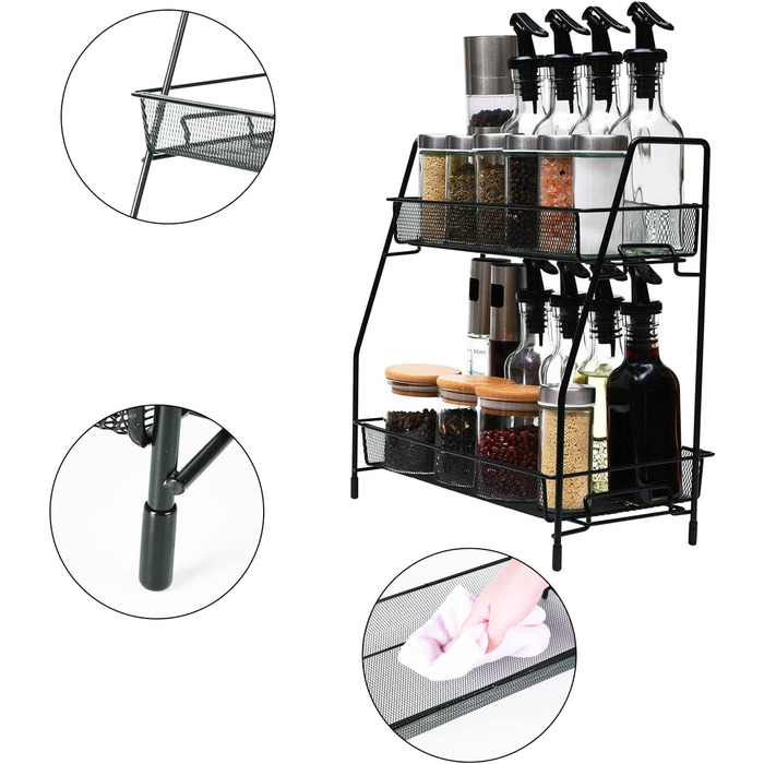 Квадратна стійка для спецій Miorkly з 20 круглими банками для спецій, карусель для спецій з нержавіючої сталі, що обертається на 360, органайзер для спецій, підставка для спецій, що стоїть, банки для спецій із вставкою, що розповсюджується, банка для спец