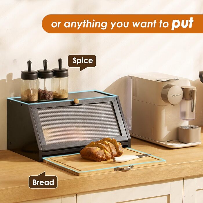 Хлібниця з обробною дошкою чорний YOUDENOVA